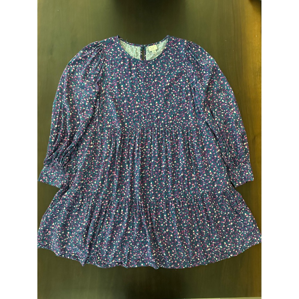 A New Day Womens Tiered Long Sleeve Mini Dress Purple Pink Abstract Print Size M